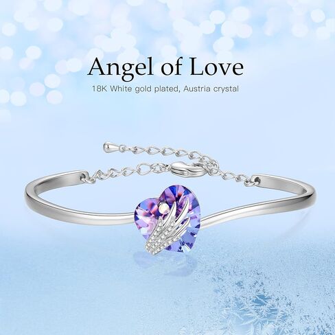 Praelinos Angel Wing سوار الحب للنساء النمسا كريستال 18K الذهب الأبيض مطلي الإسورة الفضة لهجة مجوهرات لعيد الميلاد عيد الأم عيد الحب هدايا عيد ميلاد للأم زوجة صديقة أخت الفتيات لها in Kuwait