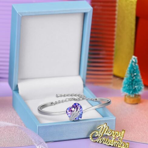 Praelinos Angel Wing سوار الحب للنساء النمسا كريستال 18K الذهب الأبيض مطلي الإسورة الفضة لهجة مجوهرات لعيد الميلاد عيد الأم عيد الحب هدايا عيد ميلاد للأم زوجة صديقة أخت الفتيات لها in Kuwait