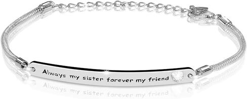 AOBOCO Sterling Silver Sister Bracelet Embellished with Crystals from Austria, Always My Sister Forever My Friend, Inspirational Christmas Anniversary Birthday Jewelry Gifts for Sister Best Friend in Saudi Arabia