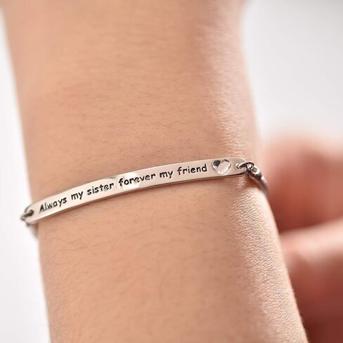 AOBOCO Sterling Silver Sister Bracelet Embellished with Crystals from Austria, Always My Sister Forever My Friend, Inspirational Christmas Anniversary Birthday Jewelry Gifts for Sister Best Friend in Saudi Arabia