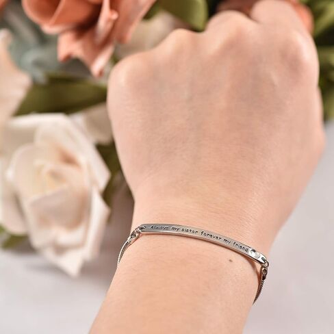 AOBOCO Sterling Silver Sister Bracelet Embellished with Crystals from Austria, Always My Sister Forever My Friend, Inspirational Christmas Anniversary Birthday Jewelry Gifts for Sister Best Friend in Saudi Arabia