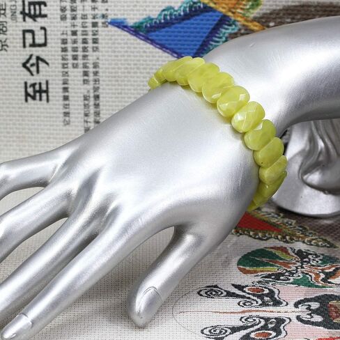 Keleny Semi Precious Stones 14mm Faceted Oval Beads Crystal Rock Elastic Bangle 7.5 Inch in Kuwait