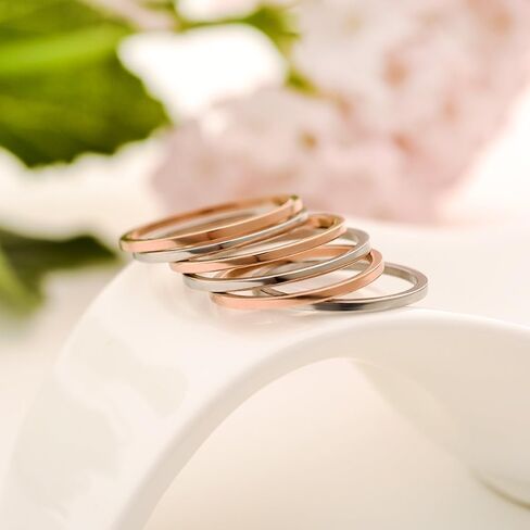 LOYALLOOK 1mm Stainless Steel Women's Plain Band Stacking Midi Rings Comfort Fit Wedding Band Ring 6pcs 5# in Saudi Arabia