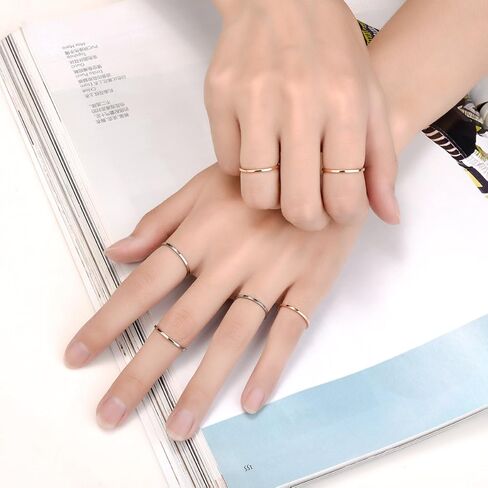 LOYALLOOK 1mm Stainless Steel Women's Plain Band Stacking Midi Rings Comfort Fit Wedding Band Ring 6pcs 5# in Saudi Arabia