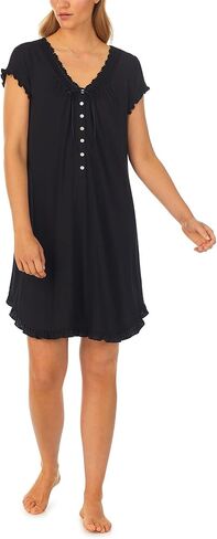 قميص نوم بأكمام قصيرة من Eileen West للنساء - مصنوع من مزيج رايون سباندكس - جيوب جانبية مدرزة - رقبة واسعة in Kuwait