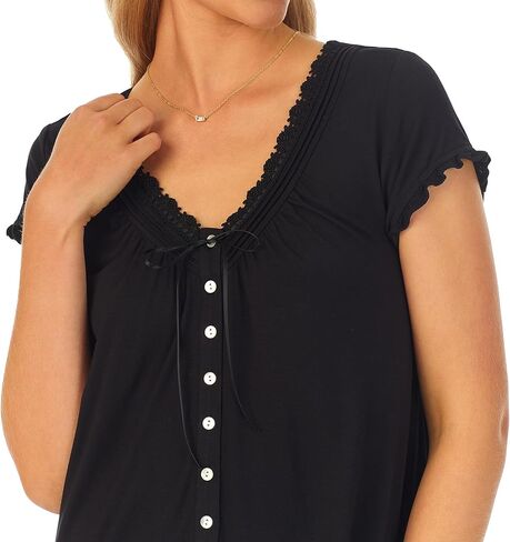 قميص نوم بأكمام قصيرة من Eileen West للنساء - مصنوع من مزيج رايون سباندكس - جيوب جانبية مدرزة - رقبة واسعة in Kuwait