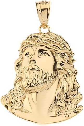 Fashion 14k Yellow Gold Jesus Christ Face Bible Christian Pendant, 1.12" in Saudi Arabia
