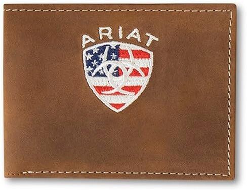 ARIAT BIFOLD WALLET AMERICAN FLAG EMBROIDERED AGED BARK in Saudi Arabia