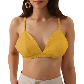 Amazhiyu Womens Pure Linen Triangle Bikini Bathing Suit Tops for Casual Summer
