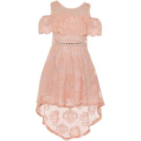 Girls Off Shoulder Hi-Lo Floral Lace Rhinestone Flower Girl Swing Summer Dress USA 4-16 in Kuwait