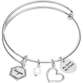 LeCalla 925 Sterling Silver Expandable Wire Multi-Charm Bangle Bracelet for Women in Kuwait