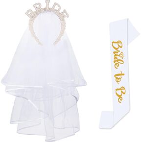 زي كي بي توبس شريط راس للعروس مكون من قطعتين لحفلات توديع العزوبية وهدايا حفلات توديع العزوبية، مجموعة اكسسوارات للنساء من اللؤلؤ ووشاح العروس تو بي in Kuwait