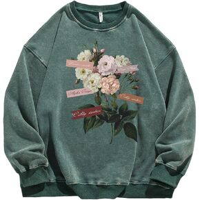 GMOYD Mens Washed Sweatshirt Round Neck Pullover Vintage Printed Top in Saudi Arabia