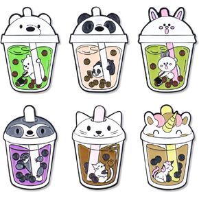 مجموعة دبابيس بروش عصرية بنمط رسوم متحركة للحياة اليومية، دبابيس بروش من 6 قطع من ليفيون بتصميم حيوانات لطيفة ولؤلؤ وحليب وشاي، دبابيس بروش للملابس والشنط والجاكيتات والاكسسوارات والحرف اليدوية للنساء in Kuwait