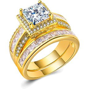 CEJUG 3Ct Princess Wedding Rings for Women Engagement Ring Set Bands 18k White Gold Plated Halo Cz Size 6-10 in Kuwait