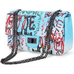 Wxnow Women Small Crossbody Handbags Graffiti Clutch Purse Leather Shoulder Bags