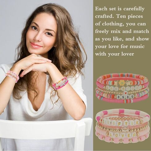 XIN HUA 10 Pcs Friendship Bracelet Set for Women Girls, Friendship Inspired Beaded Bracelets Gifts for Eras Music Lover, Aesthetic Summer Beach Jewelry for Xmas Halloween in Kuwait