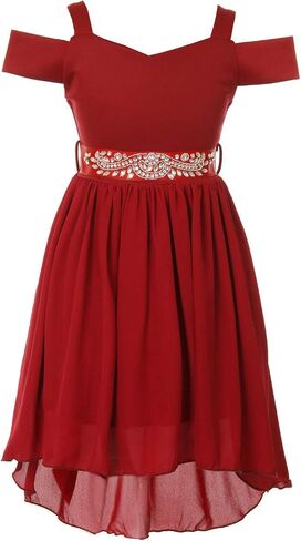Girls Off Shoulder Hi-Lo Floral Lace Rhinestone Flower Girl Swing Summer Dress USA 4-16 in Saudi Arabia