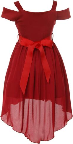 Girls Off Shoulder Hi-Lo Floral Lace Rhinestone Flower Girl Swing Summer Dress USA 4-16 in Saudi Arabia