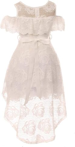 Girls Off Shoulder Hi-Lo Floral Lace Rhinestone Flower Girl Swing Summer Dress USA 4-16 in Saudi Arabia