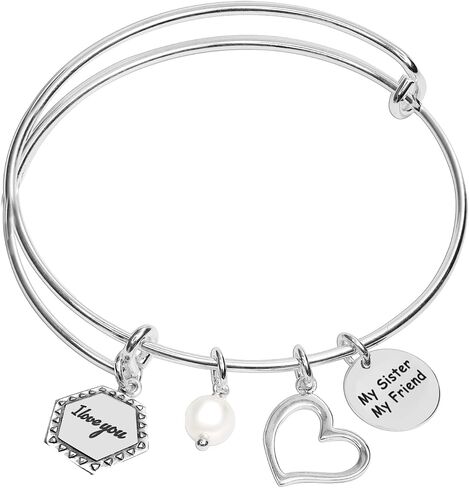 LeCalla 925 Sterling Silver Expandable Wire Multi-Charm Bangle Bracelet for Women in Kuwait