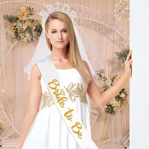 زي كي بي توبس شريط راس للعروس مكون من قطعتين لحفلات توديع العزوبية وهدايا حفلات توديع العزوبية، مجموعة اكسسوارات للنساء من اللؤلؤ ووشاح العروس تو بي in Kuwait