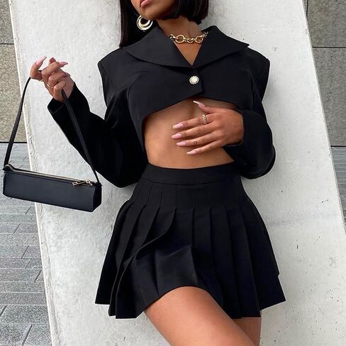 LuFeng Women's Long Sleeve Lapel Neck Button Down Work Cropped Blazer Jacket in Saudi Arabia