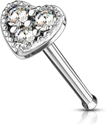 20 Gauge CZ Set Heart Nose Bone Stud 316L Surgical Steel (CHOOSE COLOR) in Saudi Arabia