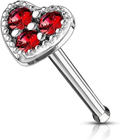 20 Gauge CZ Set Heart Nose Bone Stud 316L Surgical Steel (CHOOSE COLOR) in Saudi Arabia