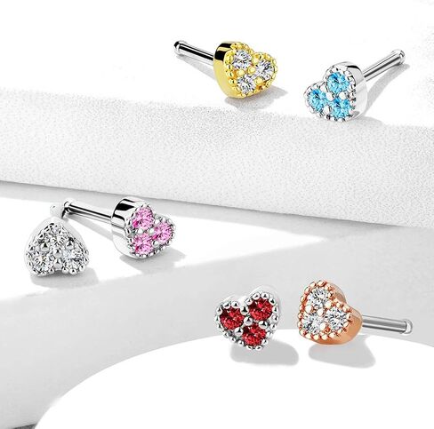 20 Gauge CZ Set Heart Nose Bone Stud 316L Surgical Steel (CHOOSE COLOR) in Saudi Arabia