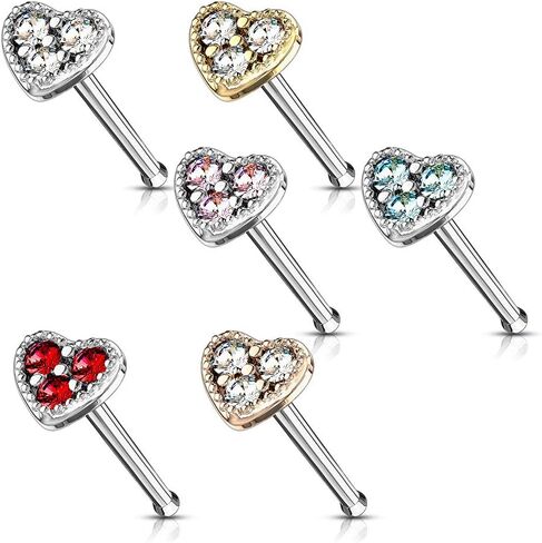 20 Gauge CZ Set Heart Nose Bone Stud 316L Surgical Steel (CHOOSE COLOR) in Saudi Arabia