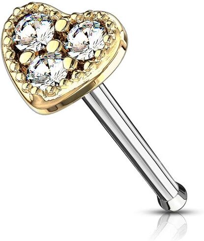 20 Gauge CZ Set Heart Nose Bone Stud 316L Surgical Steel (CHOOSE COLOR) in Saudi Arabia
