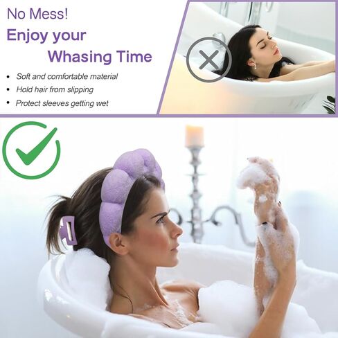 GSNYSAN 4pc Spa Headband and Wristband Set for Face Washing, Skincare Headbands for Women, Bubble Spa Puffy Makeup Hair Headband for Facial Wash Skin Care Facewash Sponge in Kuwait