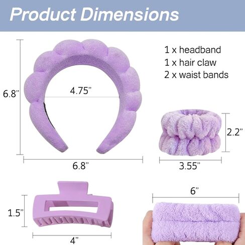 GSNYSAN 4pc Spa Headband and Wristband Set for Face Washing, Skincare Headbands for Women, Bubble Spa Puffy Makeup Hair Headband for Facial Wash Skin Care Facewash Sponge in Kuwait