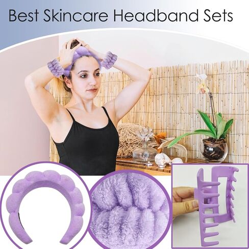 GSNYSAN 4pc Spa Headband and Wristband Set for Face Washing, Skincare Headbands for Women, Bubble Spa Puffy Makeup Hair Headband for Facial Wash Skin Care Facewash Sponge in Kuwait