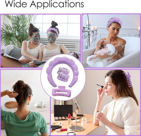 GSNYSAN 4pc Spa Headband and Wristband Set for Face Washing, Skincare Headbands for Women, Bubble Spa Puffy Makeup Hair Headband for Facial Wash Skin Care Facewash Sponge in Kuwait