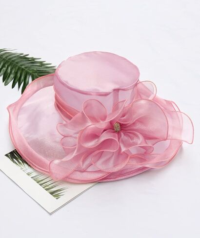 ELLYDOOR كنتاكي ديربي قبعة المرأة الأورجانزا فاسيناتور الكنيسة قبعة الزفاف الشاي حزب قبعة واسعة حافة الشمس in Kuwait