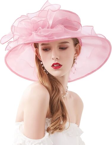 ELLYDOOR كنتاكي ديربي قبعة المرأة الأورجانزا فاسيناتور الكنيسة قبعة الزفاف الشاي حزب قبعة واسعة حافة الشمس in Kuwait