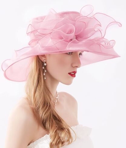 ELLYDOOR كنتاكي ديربي قبعة المرأة الأورجانزا فاسيناتور الكنيسة قبعة الزفاف الشاي حزب قبعة واسعة حافة الشمس in Kuwait