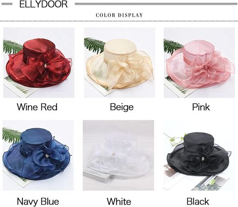 ELLYDOOR كنتاكي ديربي قبعة المرأة الأورجانزا فاسيناتور الكنيسة قبعة الزفاف الشاي حزب قبعة واسعة حافة الشمس in Kuwait