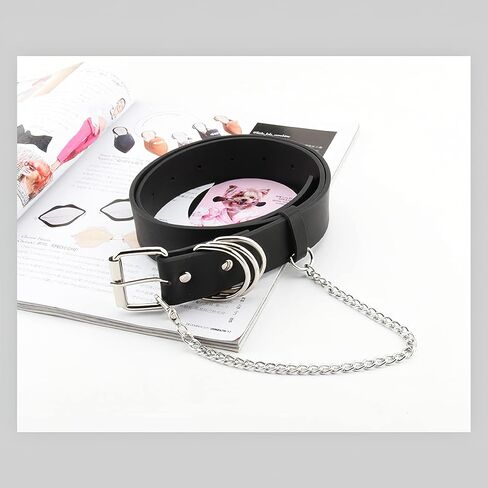 Rose-Samira Women's Punk Leather Belt with Detachable Chain,Vintage Costume Accessories in Kuwait