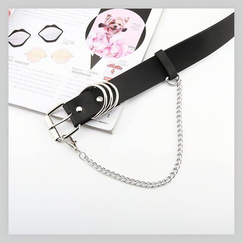 Rose-Samira Women's Punk Leather Belt with Detachable Chain,Vintage Costume Accessories in Kuwait