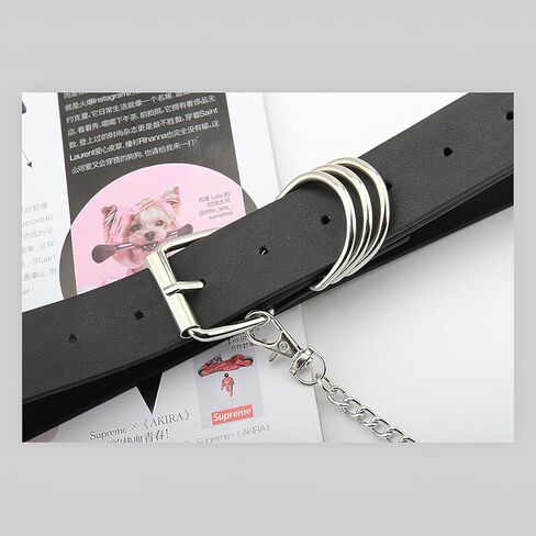 Rose-Samira Women's Punk Leather Belt with Detachable Chain,Vintage Costume Accessories in Kuwait