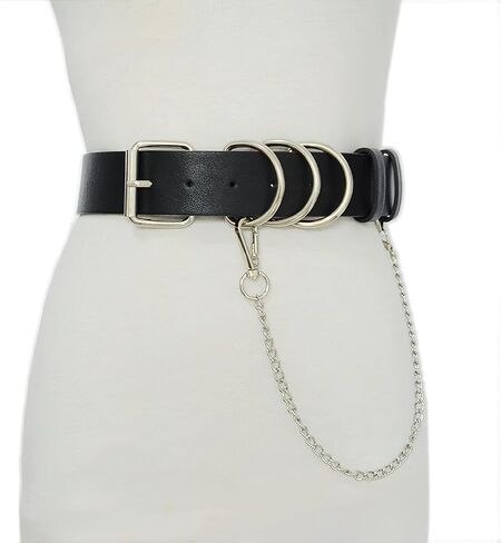Rose-Samira Women's Punk Leather Belt with Detachable Chain,Vintage Costume Accessories in Kuwait