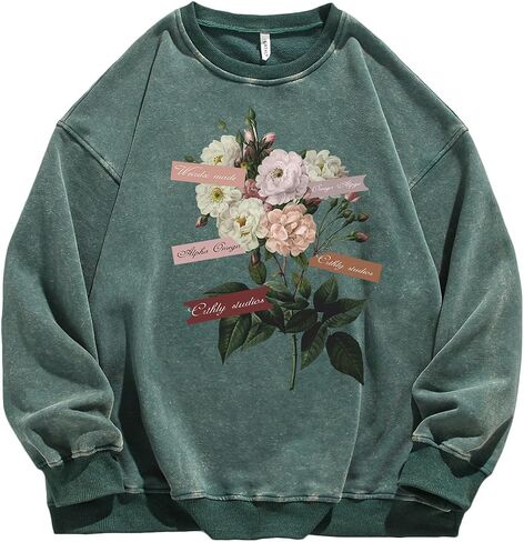 GMOYD Mens Washed Sweatshirt Round Neck Pullover Vintage Printed Top in Saudi Arabia