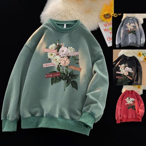 GMOYD Mens Washed Sweatshirt Round Neck Pullover Vintage Printed Top in Saudi Arabia