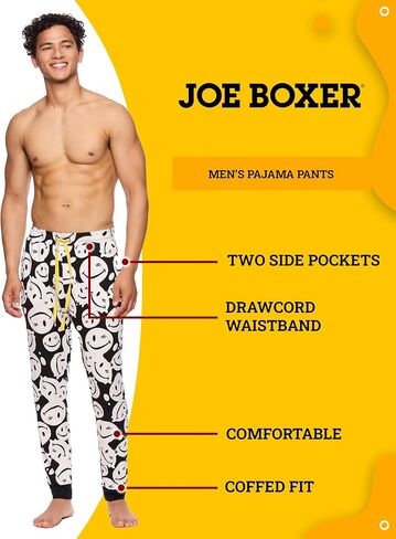 JOE BOXER Mens Pajama Pants - Jersey Knit Jogger Pajama Pants for Men - Mens Lounge Pants with Pockets in Saudi Arabia