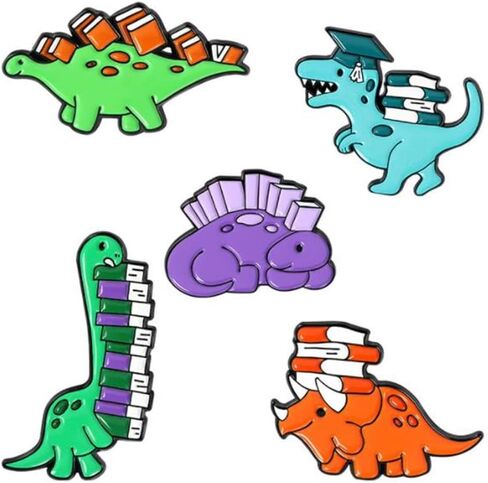 5pcs Cute Enamel Brooch Pin Cartoon Dinosaur Book Badge Brooches Animal Enamel Pins for Women Badges Backpack Badge Gifts, Alloy Steel, no gemstone in Kuwait