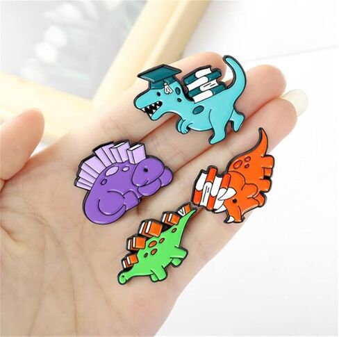 5pcs Cute Enamel Brooch Pin Cartoon Dinosaur Book Badge Brooches Animal Enamel Pins for Women Badges Backpack Badge Gifts, Alloy Steel, no gemstone in Kuwait