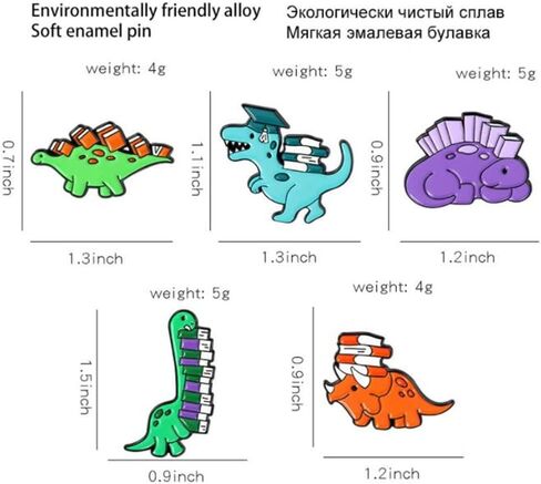 5pcs Cute Enamel Brooch Pin Cartoon Dinosaur Book Badge Brooches Animal Enamel Pins for Women Badges Backpack Badge Gifts, Alloy Steel, no gemstone in Kuwait